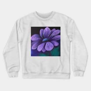 aesthetic spring flower painting  rain drops purple daisy flower Crewneck Sweatshirt